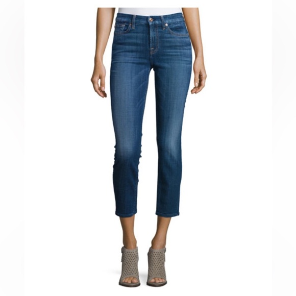 7SEVEN FOR ALL MANKIND KIMMIE CROP MID RISE SOFT STRETCH TAPERED ANKLE SLIM JEAN - Picture 1 of 15